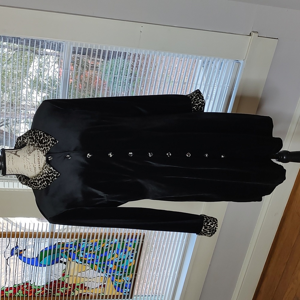 Vintage Coco Blanco Velvet Leopard Collar and Cuff Dress SZ: 16